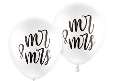 12" Mr &amp; Mrs Latex Balloons 8pc White