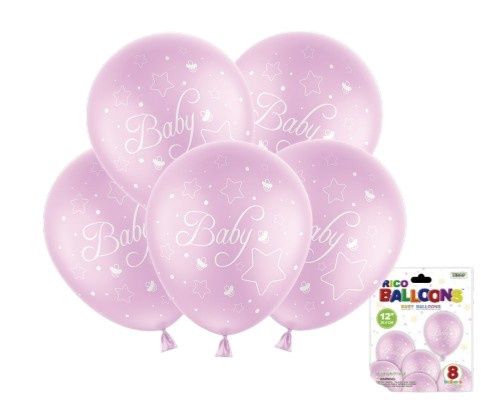12" Baby Latex Balloons 8pc Pink
