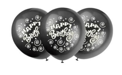 12" Happy Birthday Latex Balloons 8pc Black