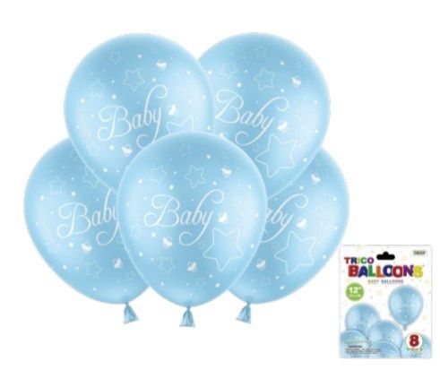 12" Baby Latex Balloons 8pc Blue