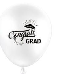12" Congrats Grad Latex Balloons 8pc White