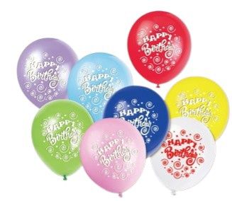 12" Happy Birthday Latex Balloons 8pc Assorted