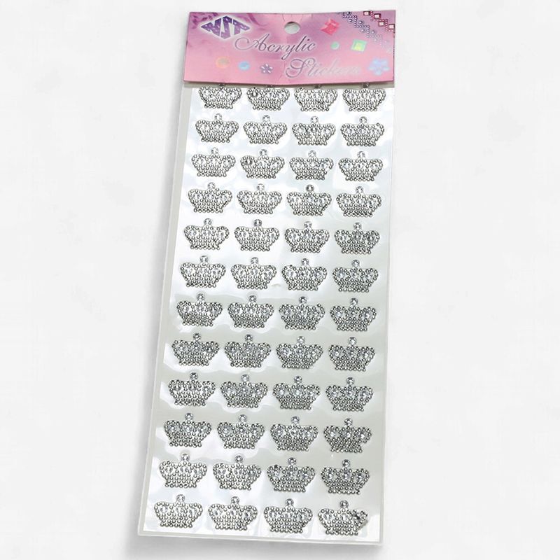 22mm Crown Gemstone Sticker 48pc Silver