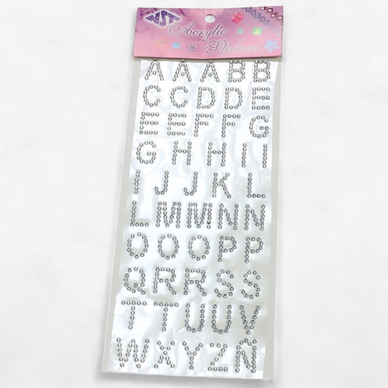 3/4" Alphabet Gemstone Sticker 50pc Silver