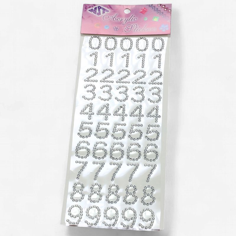 3/4" Number Gemstone Sticker 50pc Silver