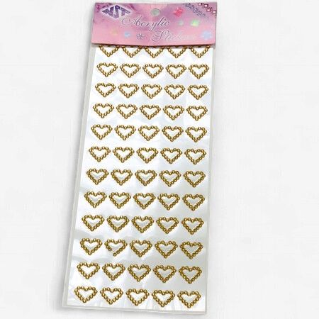 Heart Shape Gemstone Stickers 60 Pcs Gold