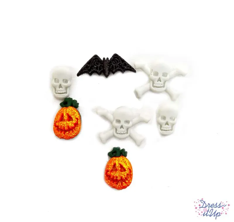 Halloween Skull/Pumpkin/Bat Buttons 7pc