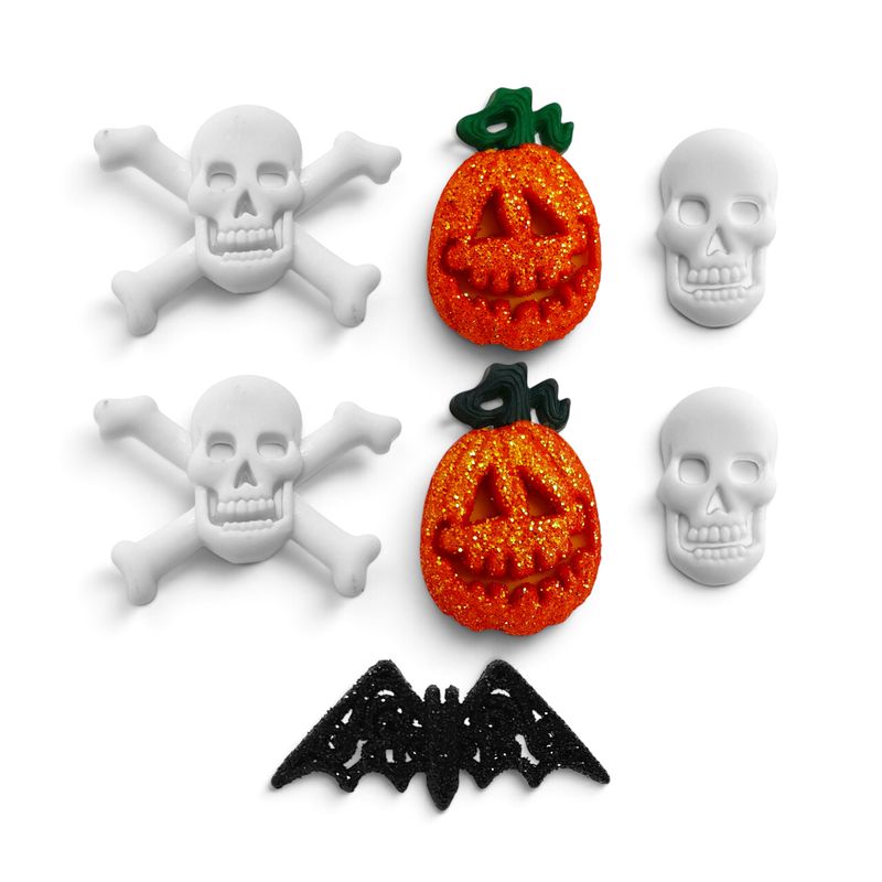 Halloween Skull/Pumpkin/Bat Buttons 7pc