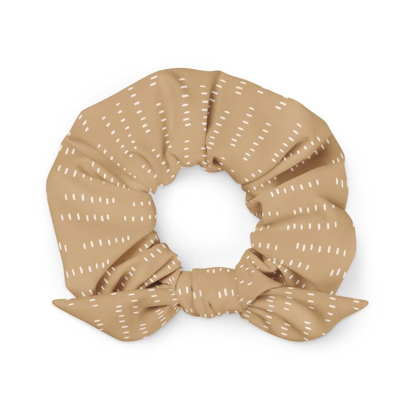 Beige Lined Patterned Scrunchie