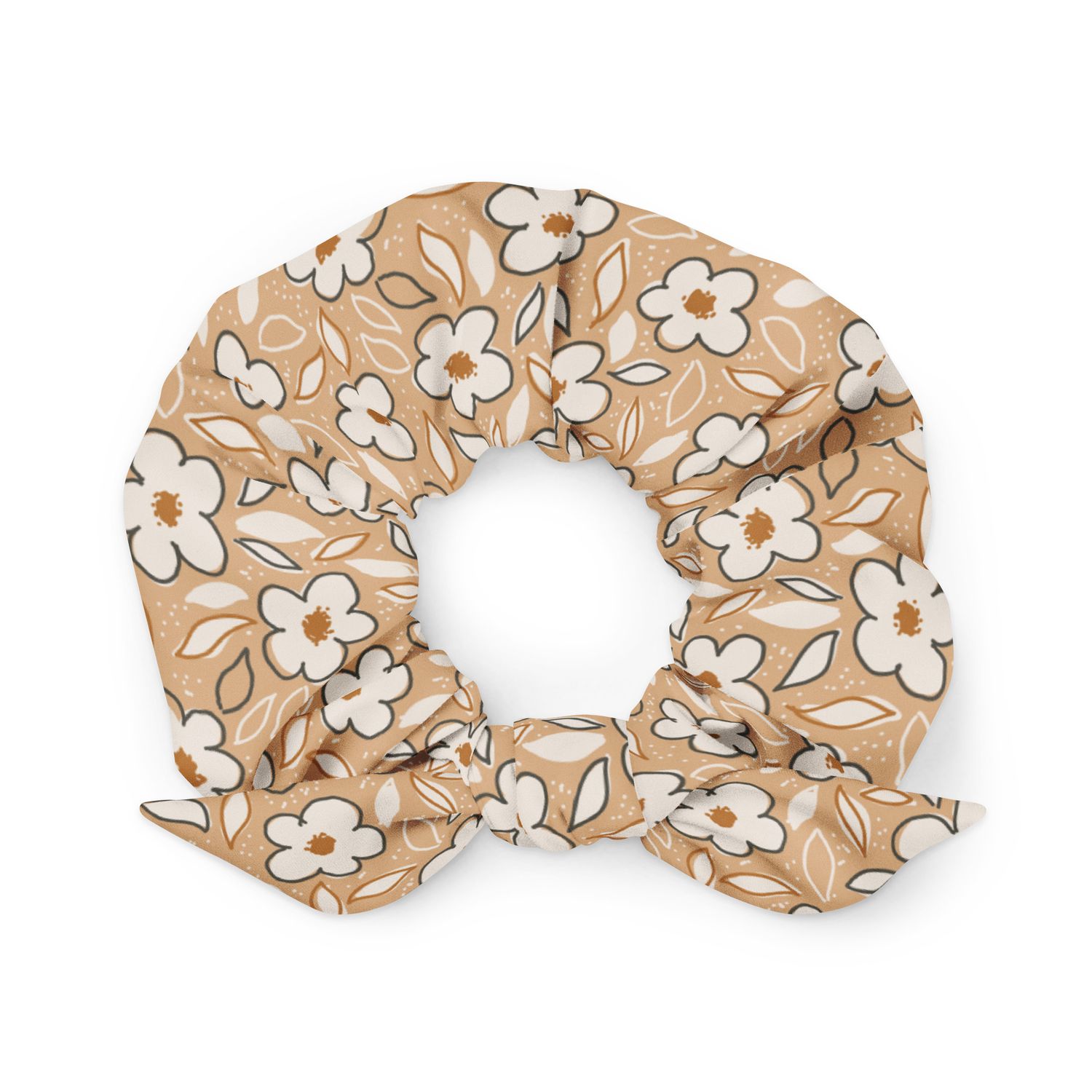 Orange Cartoon Flower Patterned Scrunchie