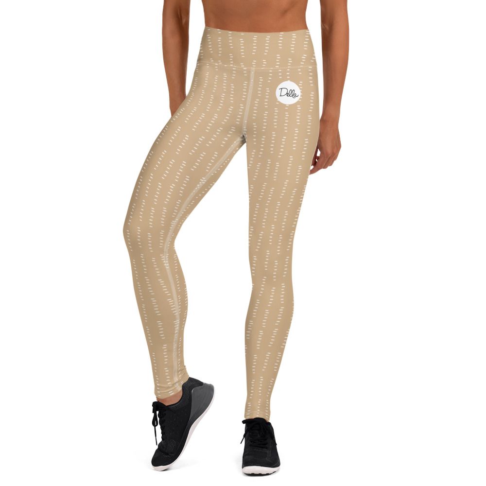 Beige Lined Patterned Yoga Leggings