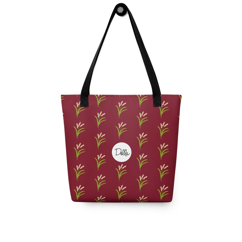Burgundy Rice Stalks Pattern Tote Bag