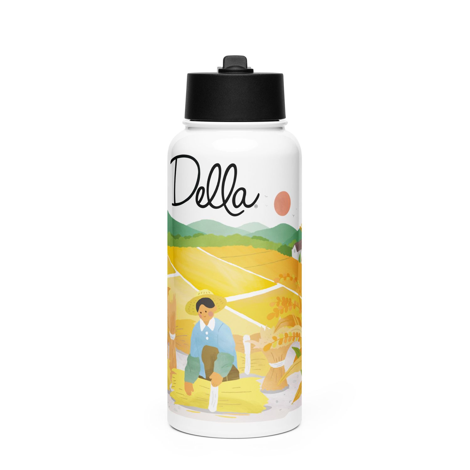 Agricultural Art Stainless Steel Bottle with a Straw Lid