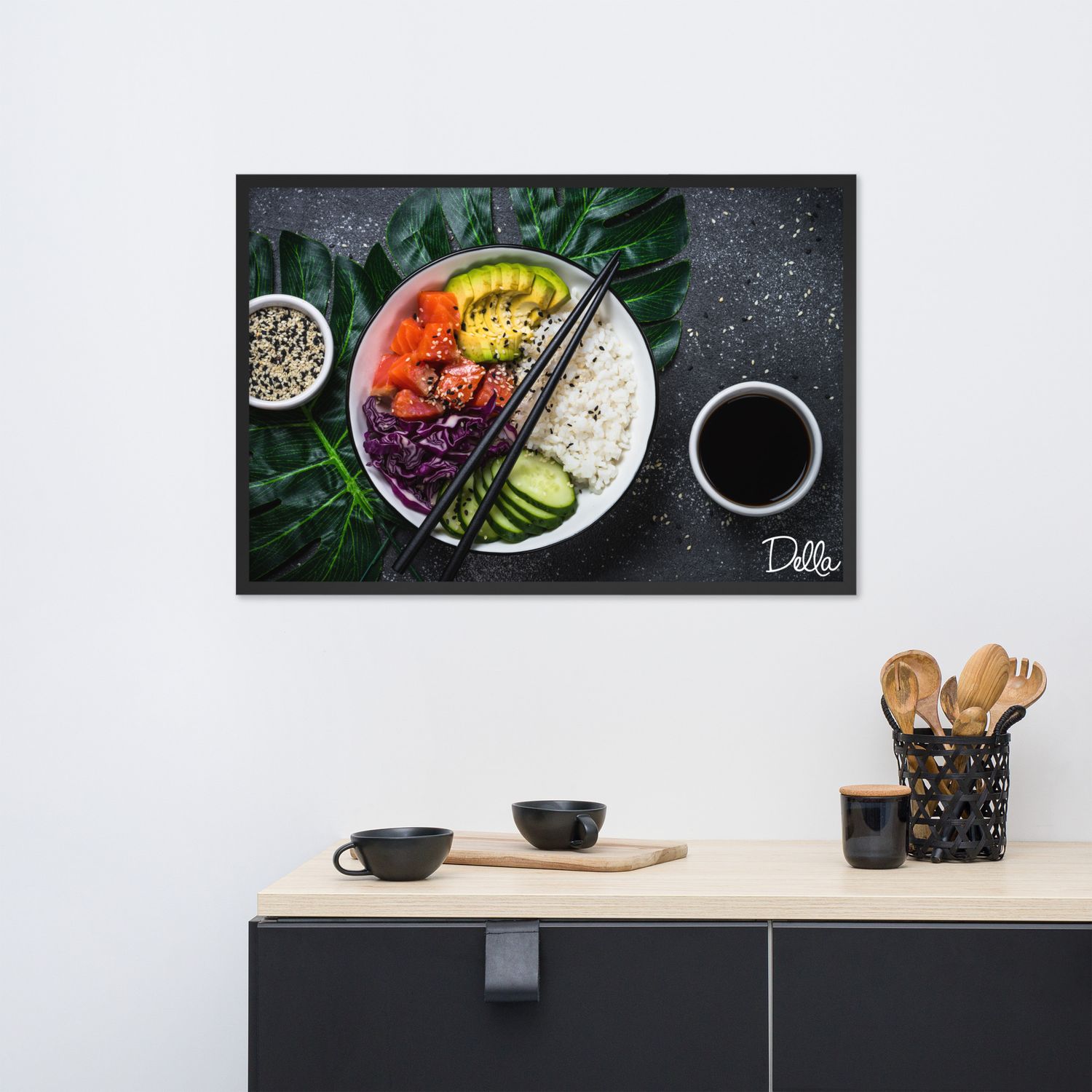 Poke Bowl Black BG Framed Poster