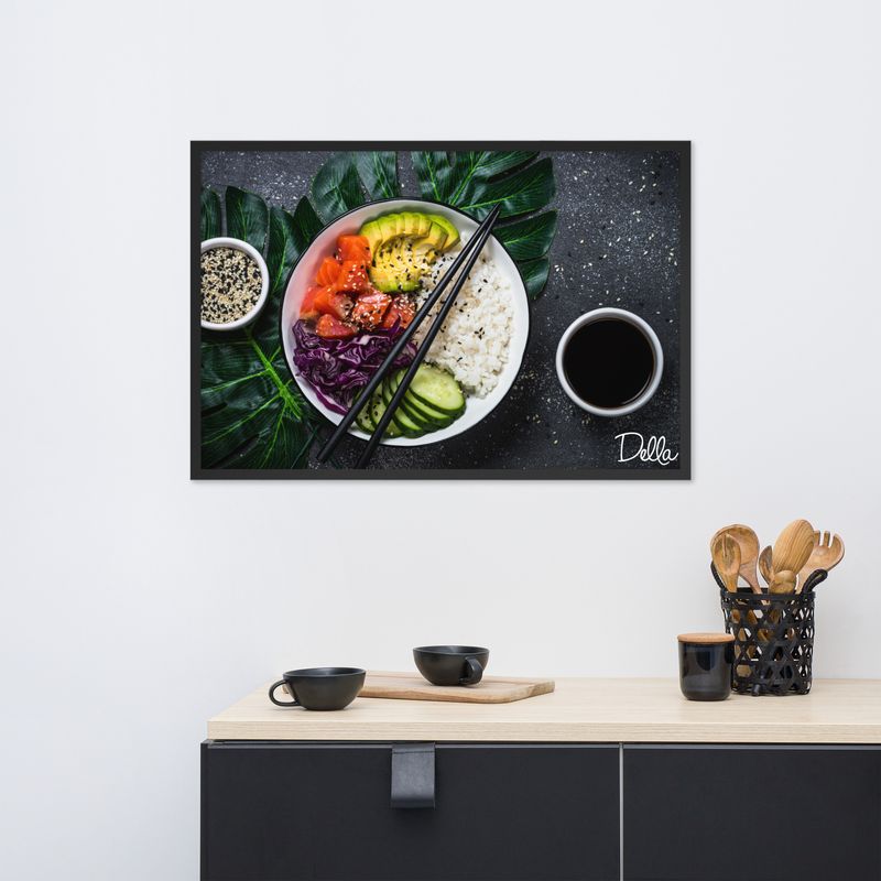 Poke Bowl Black BG Framed Poster