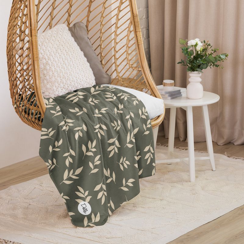 Muted Green Plant Sherpa Blanket