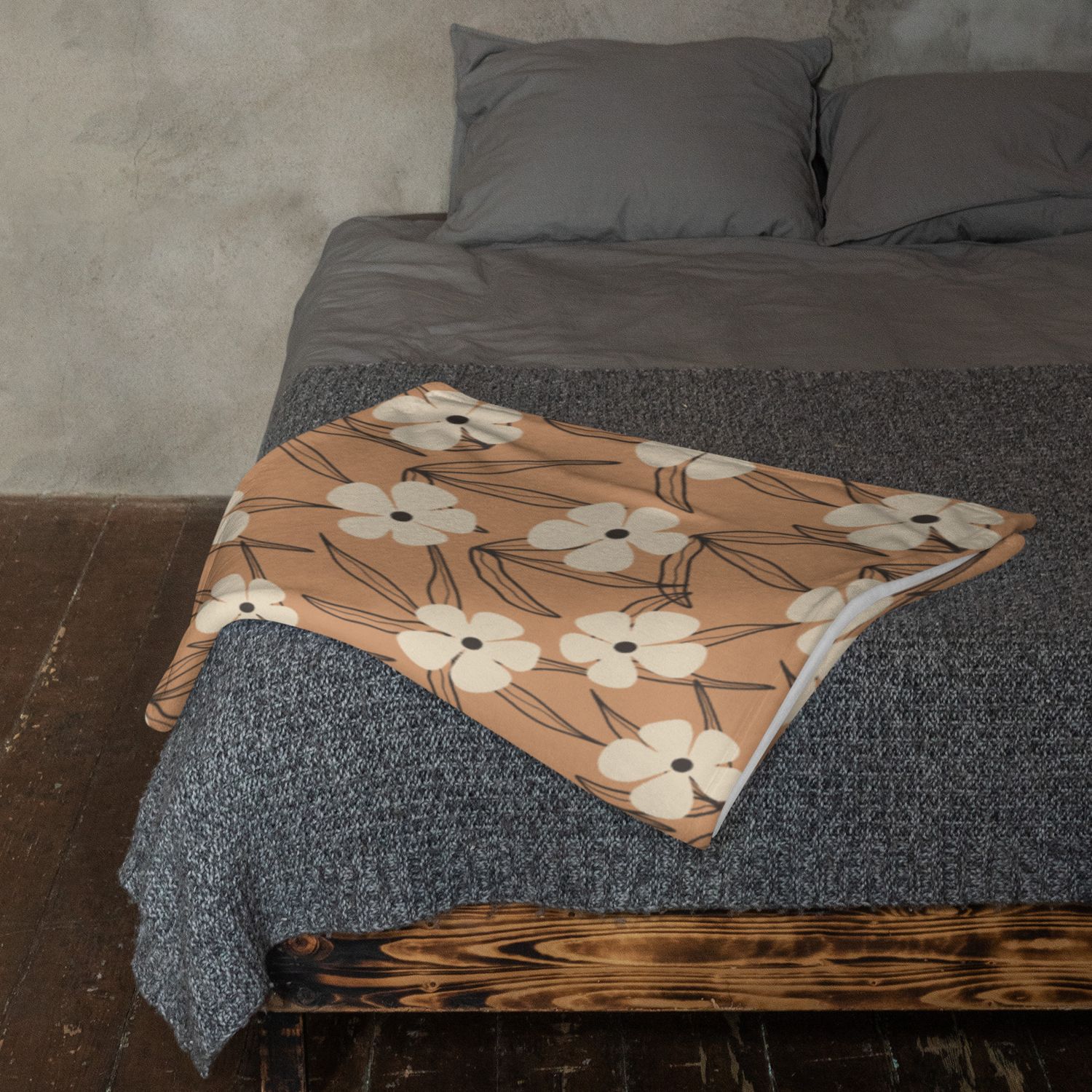 Fall Orange & Cream Flower Throw Blanket