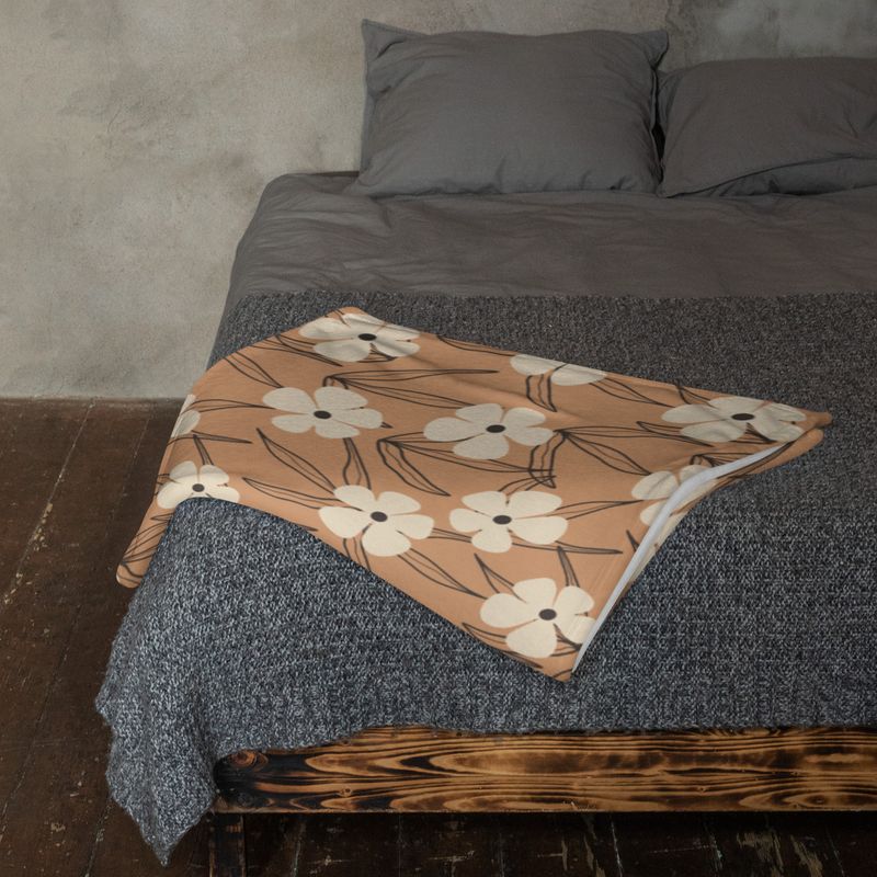 Fall Orange & Cream Flower Throw Blanket