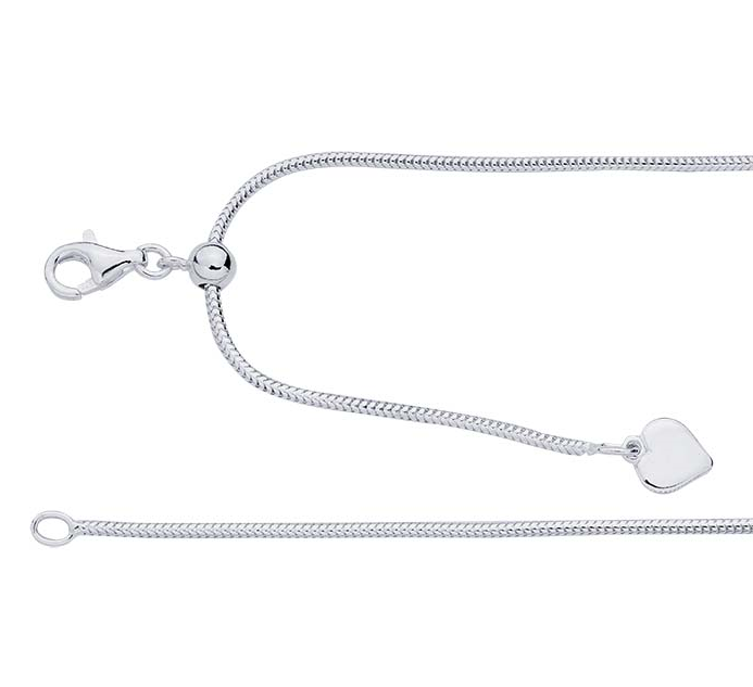 Sterling Silver 1.3mm Adjustable Round Seamed Snake Chain (ITALY)