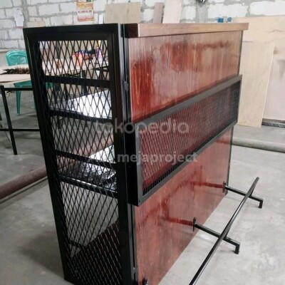 Minibar Industrial Rustic Jati Belanda kombinasi Besi Hollow Galvanis 150*40*110