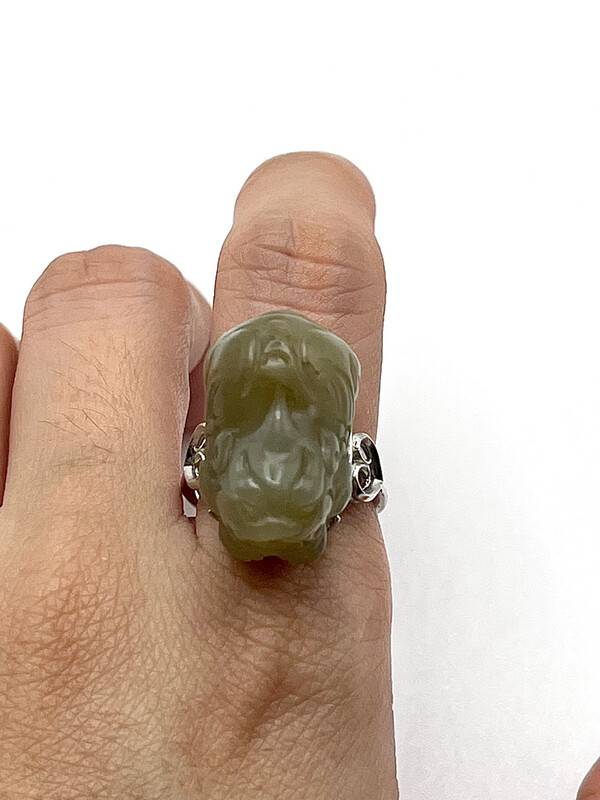 Natural Hetian Jade Pixiu Ring