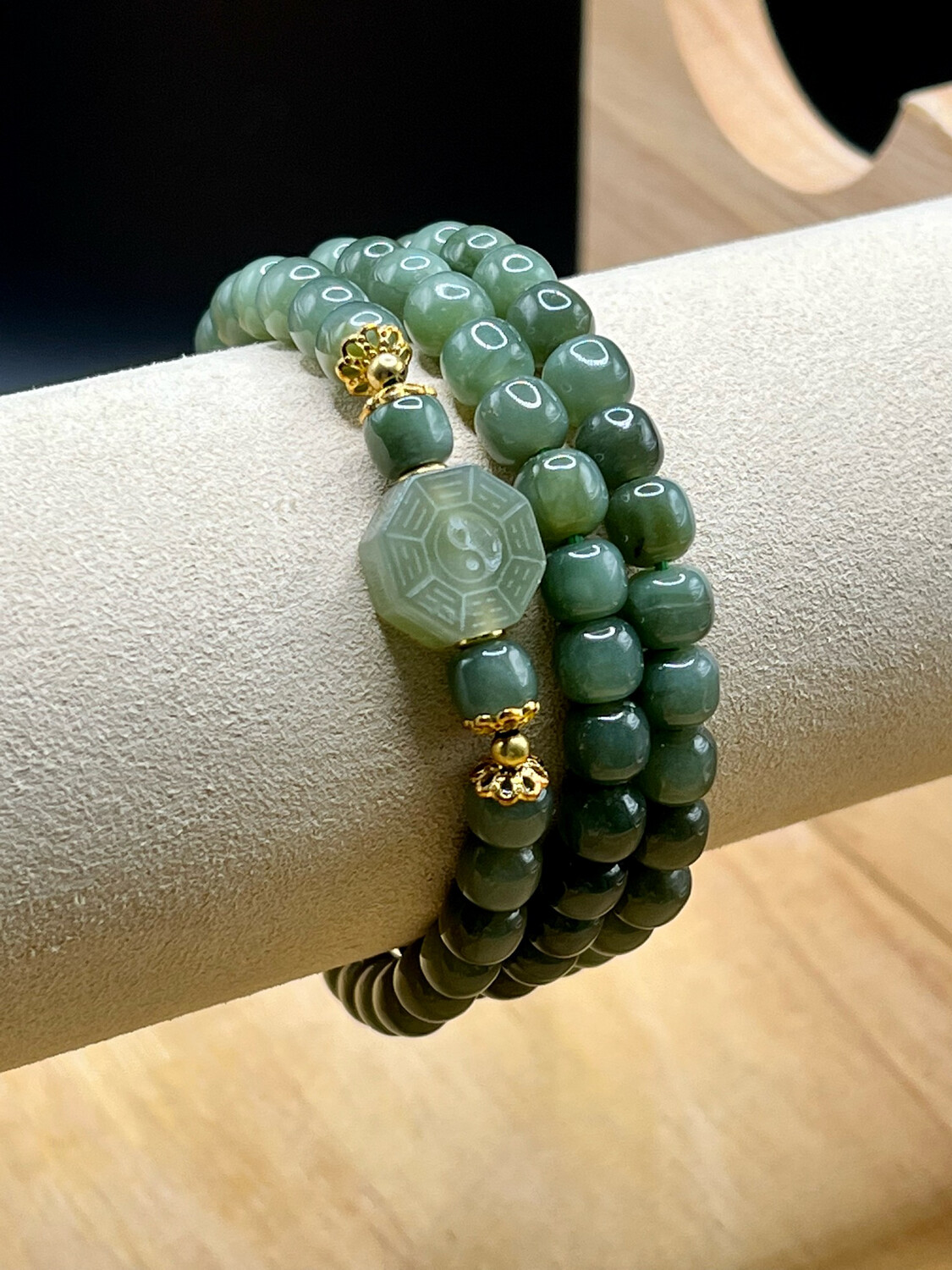 Natural 3 Lap Hetian Jade with Bagua