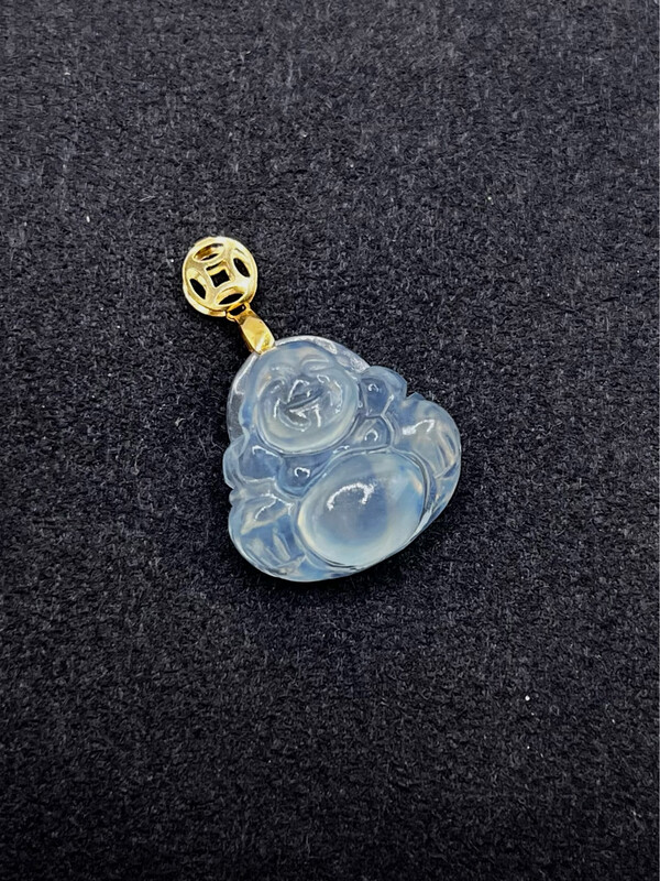 Natural Aquamarine Buddha Pendant 18K