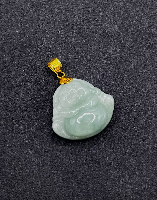 Natural 18 Karat Real Gold Buddha Jade Pendant
