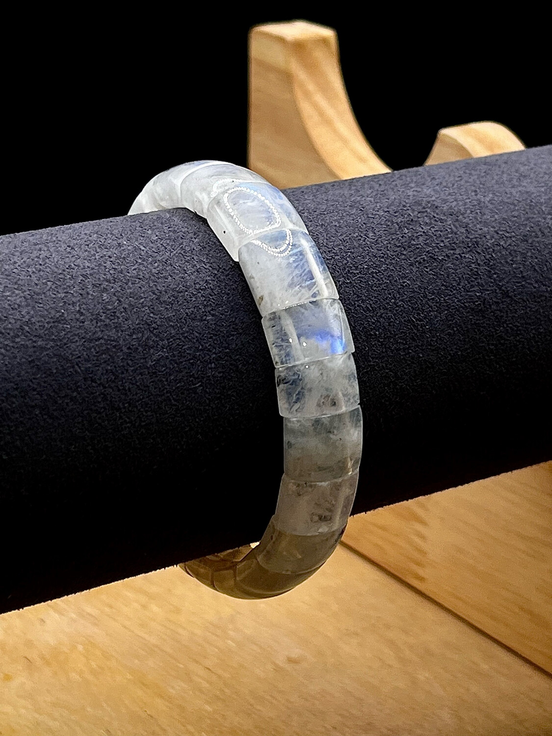 Natural Blue Moonstone Soft Bangle