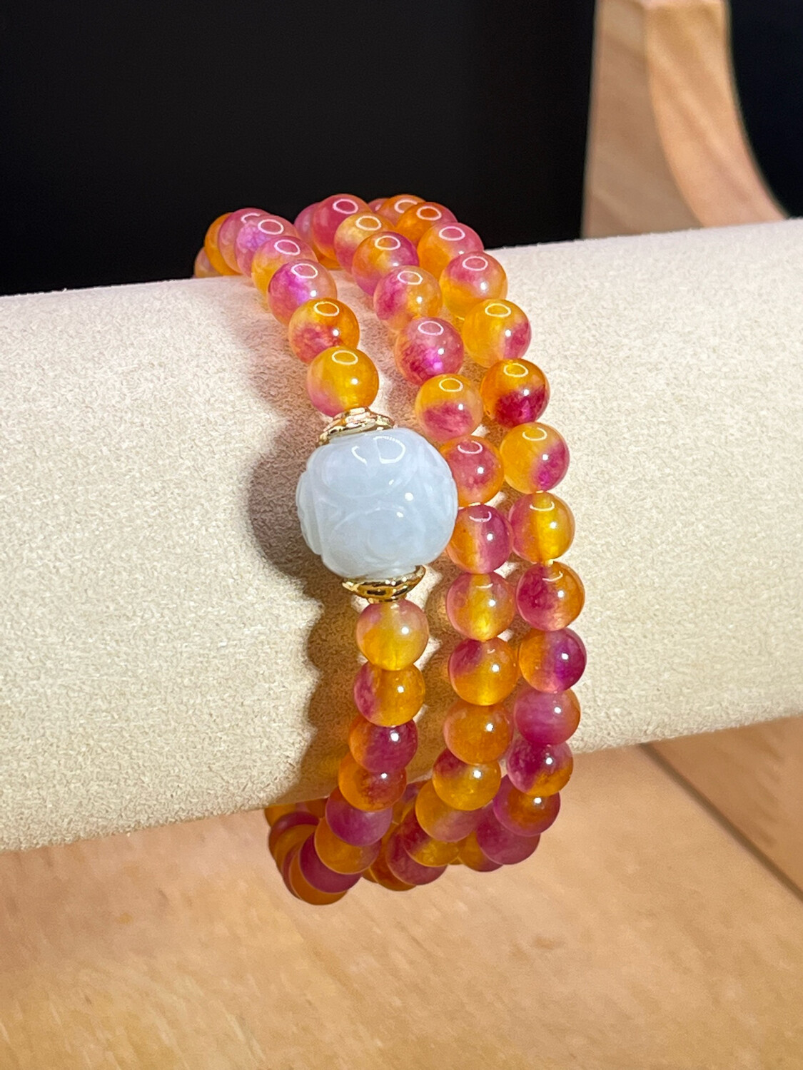 Natural 3 Lap Chalcedony with Jade Lucky Ball