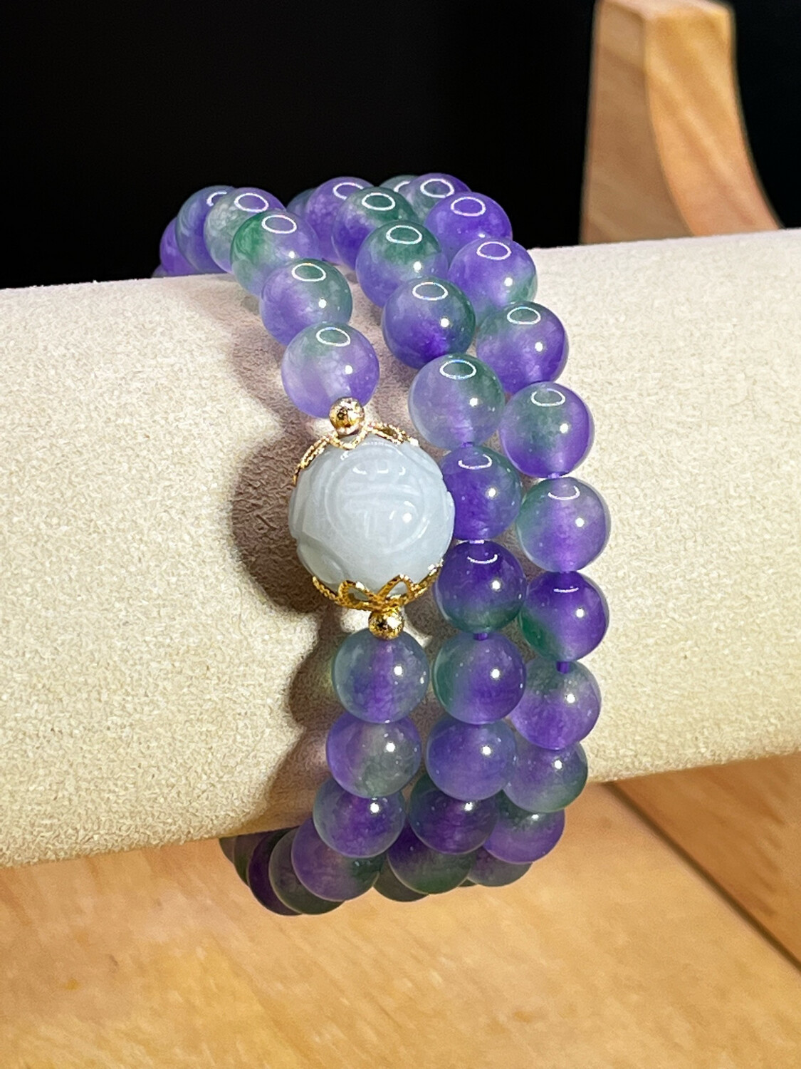 Natural 3 Lap Chalcedony with Jade Lucky Ball