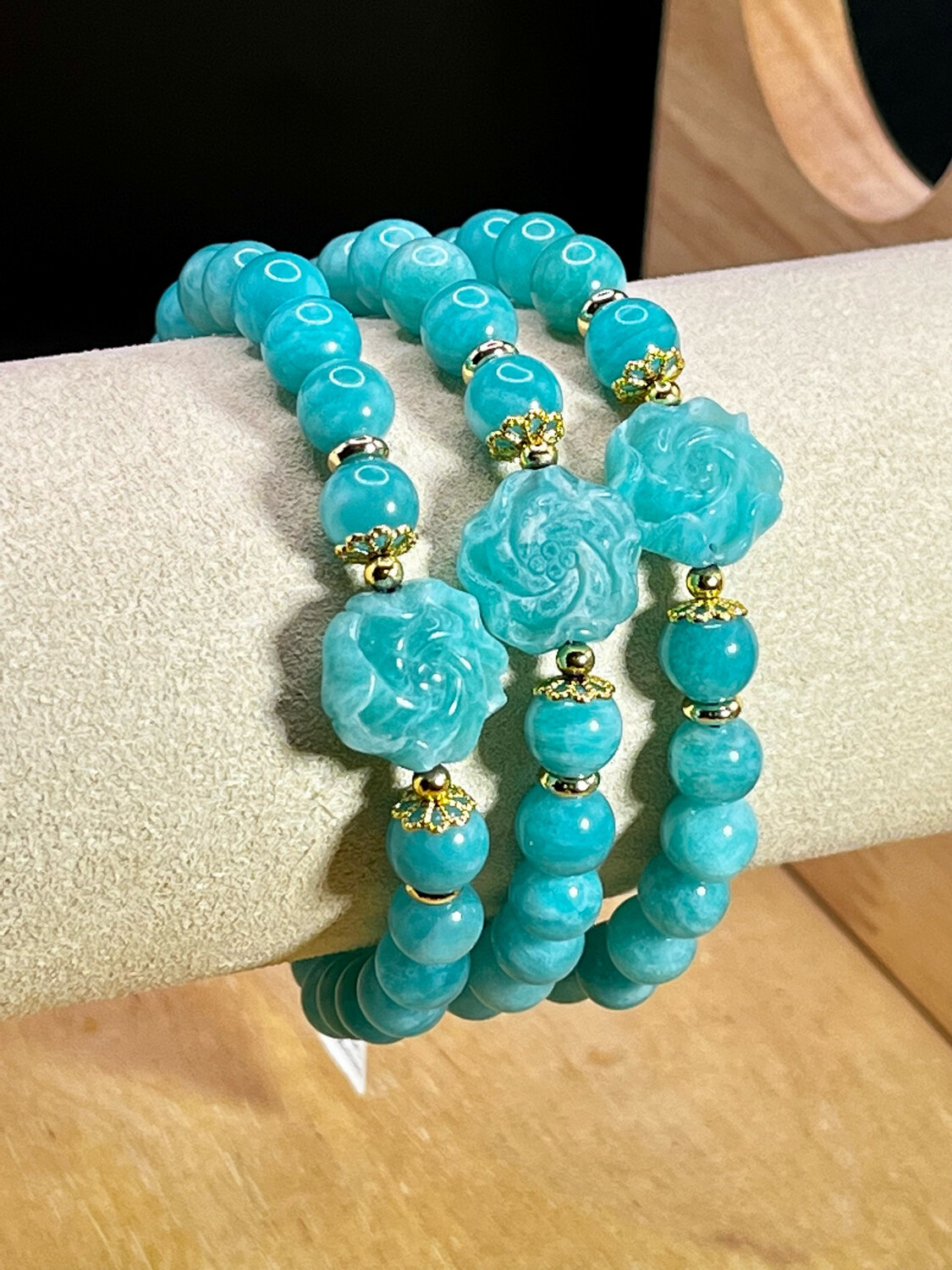 Natural 3 Lap Amazonite witn Flower Charm