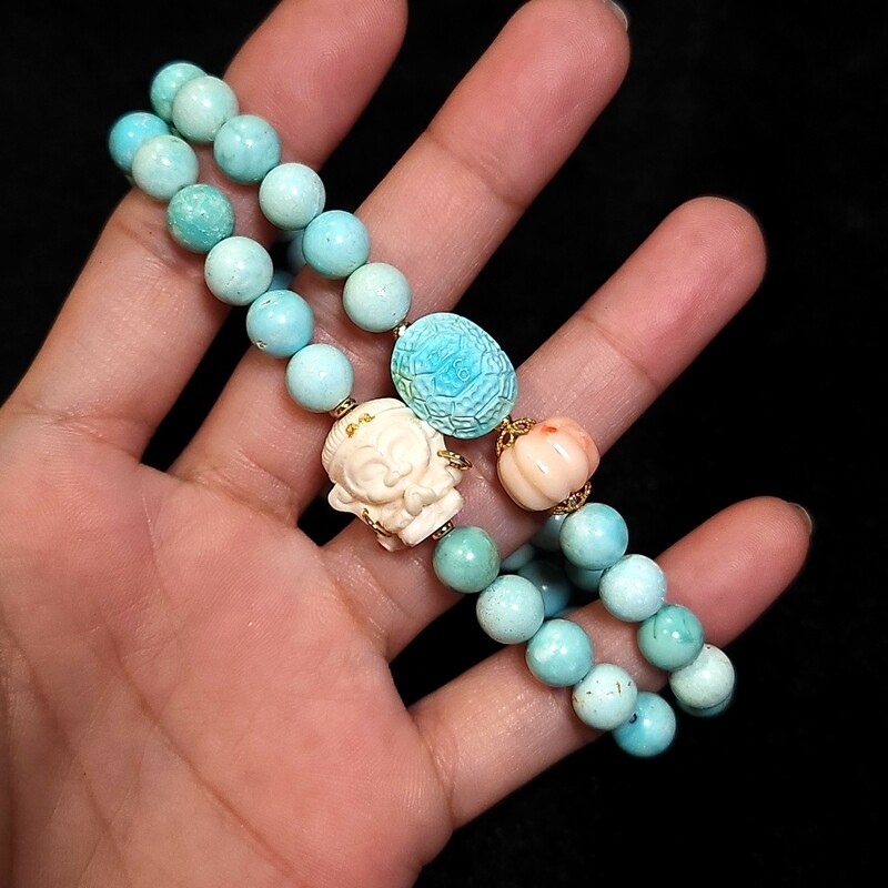 Natural 2 Lap Turquoise, Coral &amp; Ivory -18K