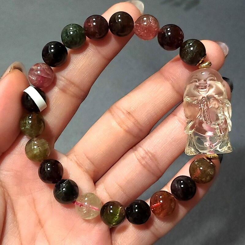 Natural Black Rose Tourmaline x Citrine Buddha