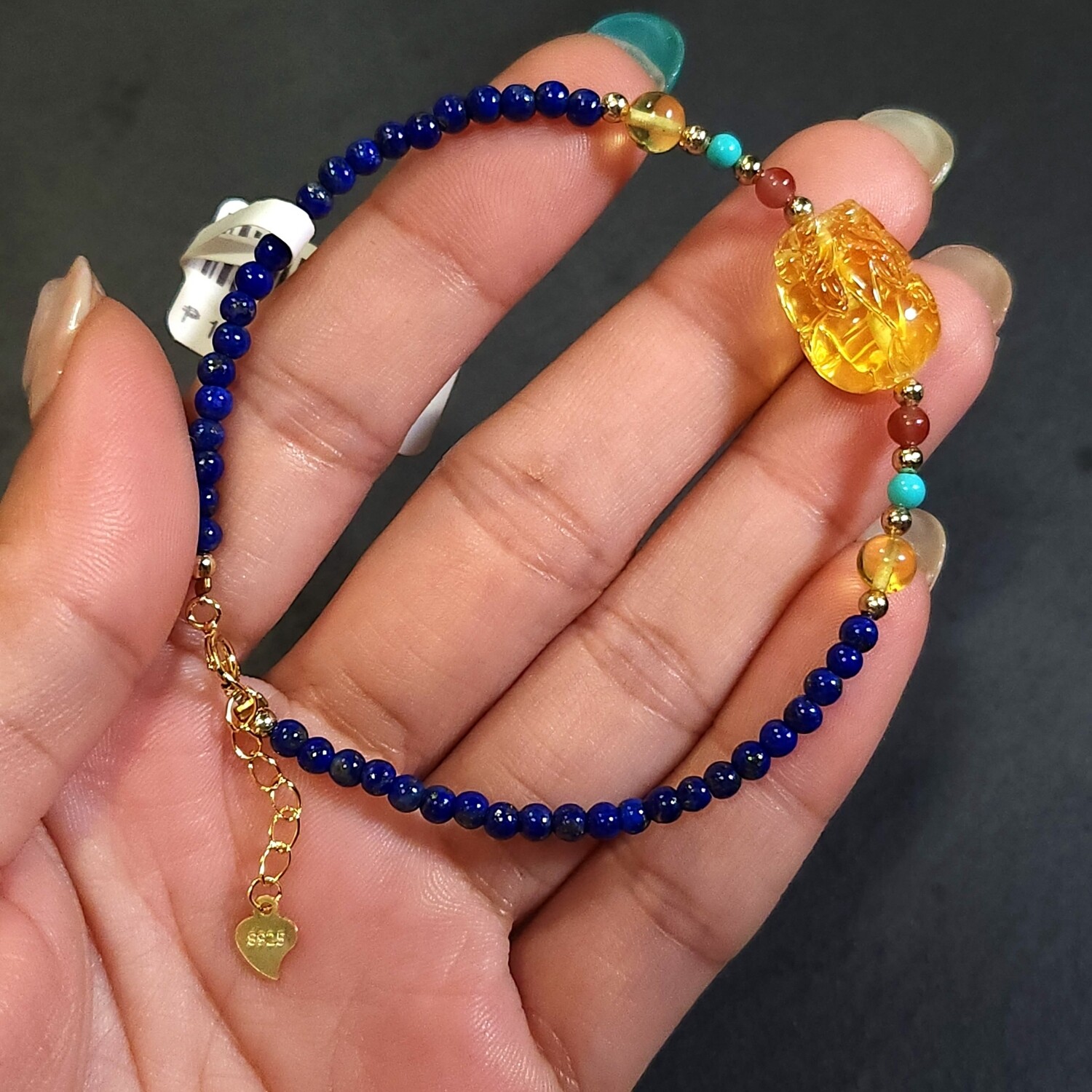 Natural Lapis Lazuli with Amber Pixiu