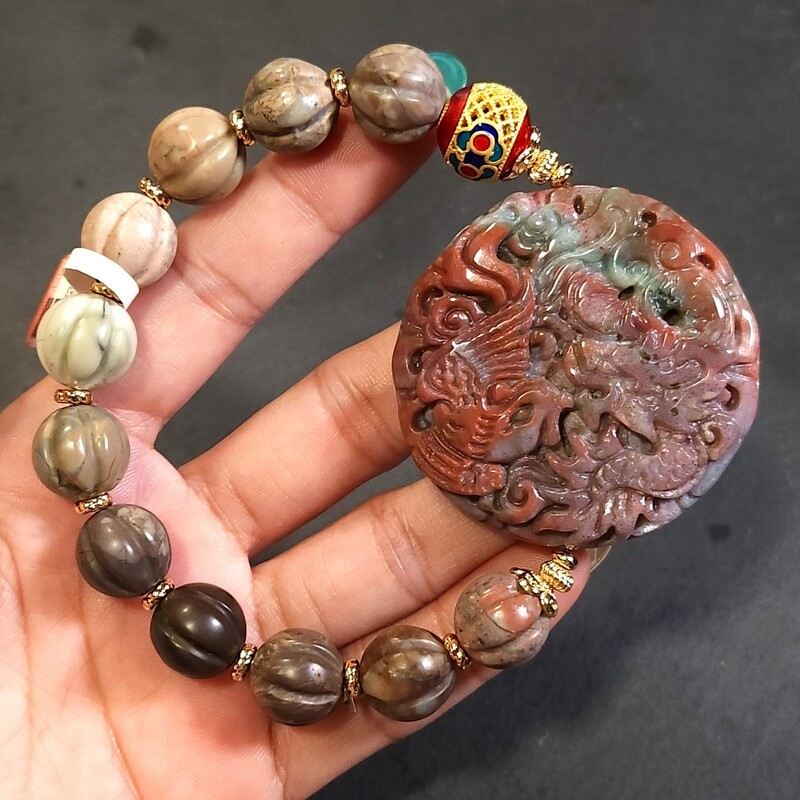 Natural Alashan Agate with Double Dragon