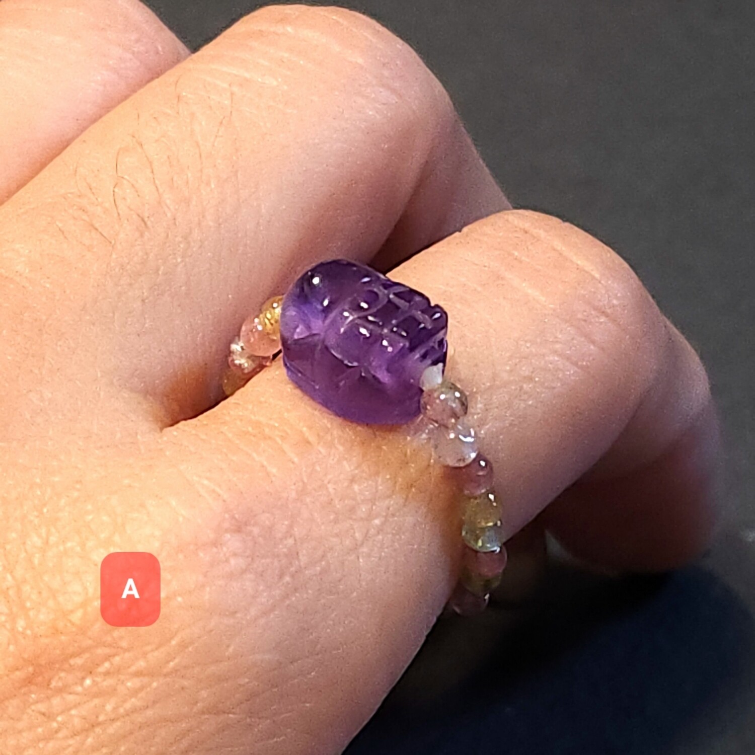 Natural Tourmaline x Amethyst Pixiu Ring