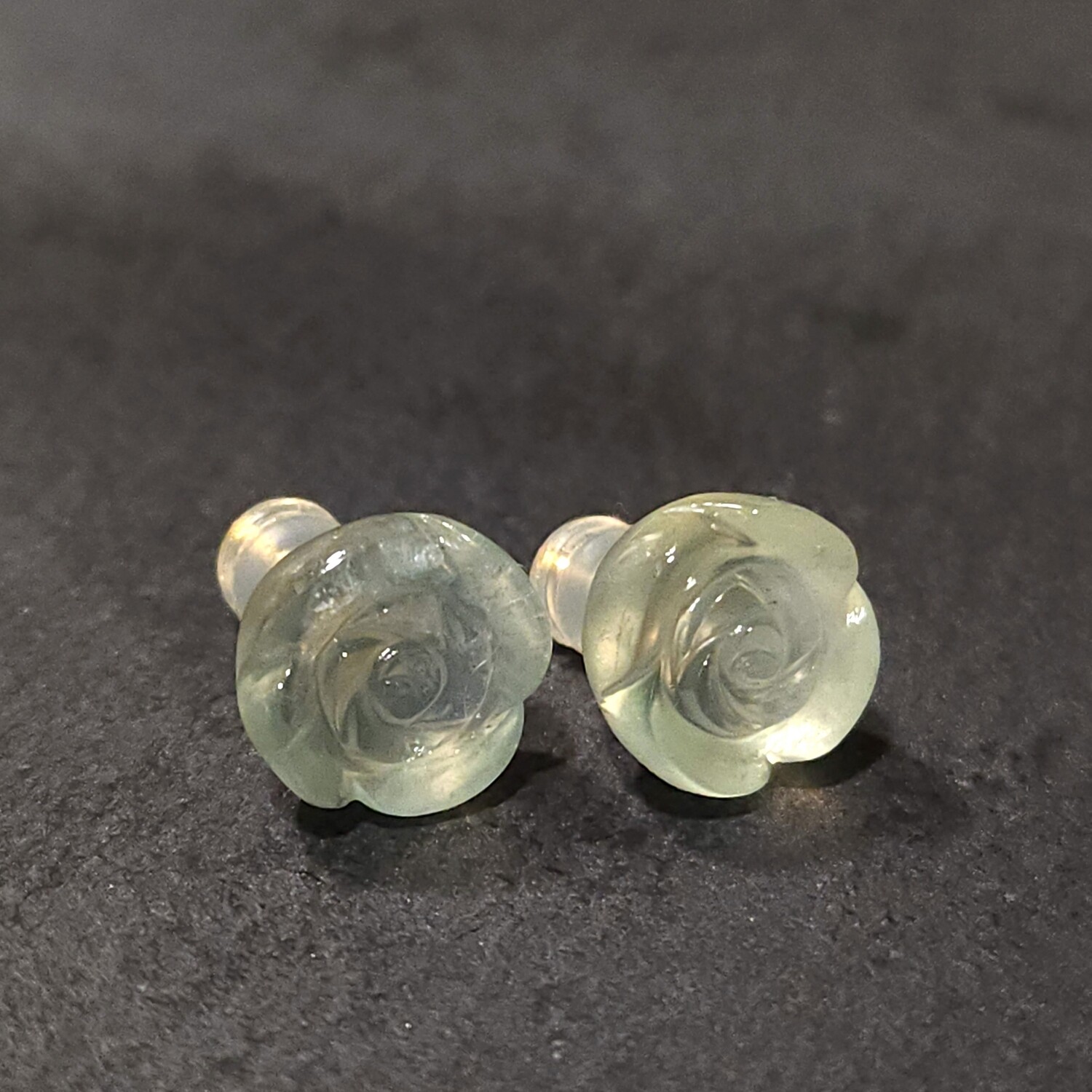 Natural Prehnite Rose Earring - 18K