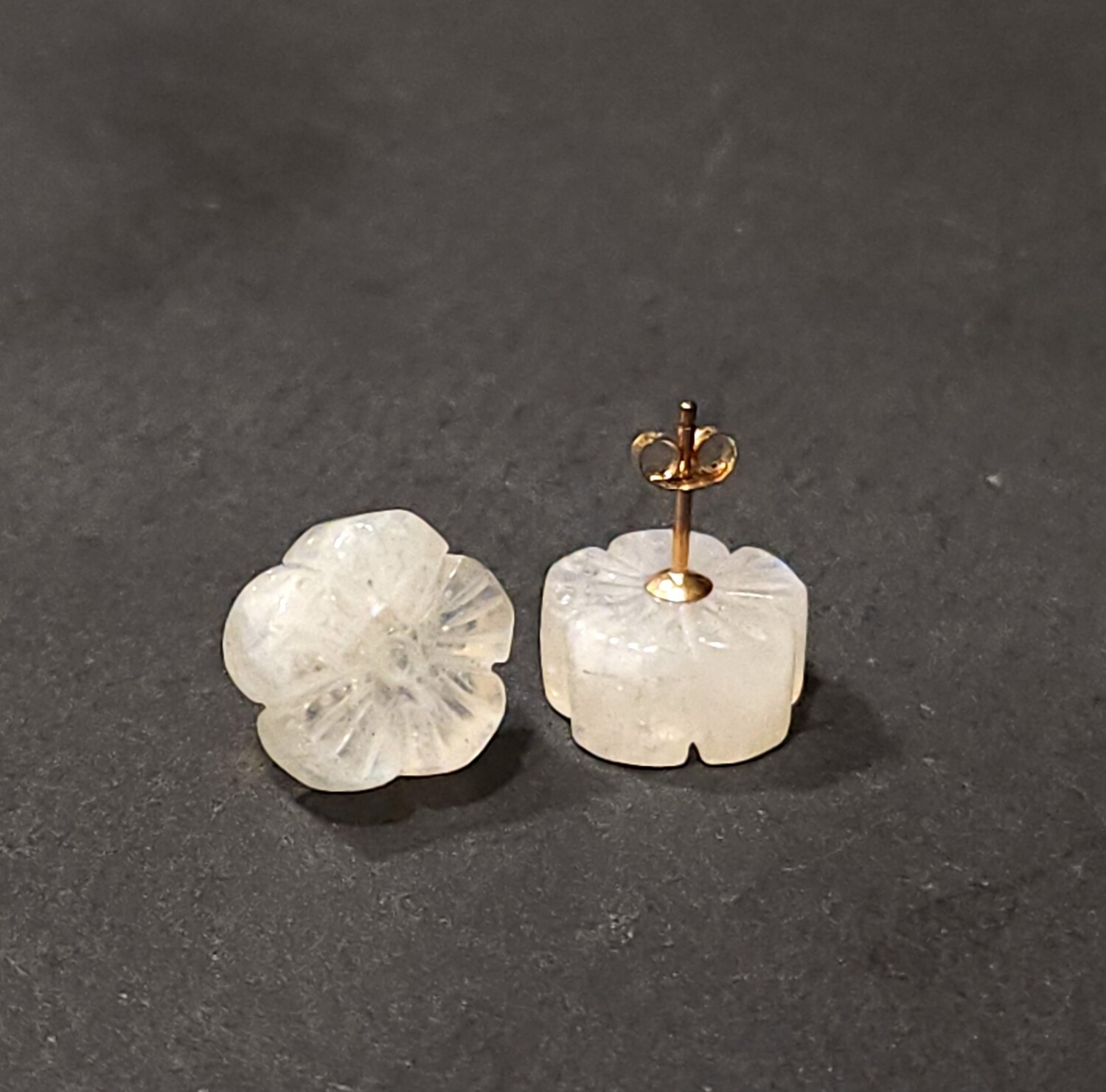 Natural Moonstone Rose Earring - 10K