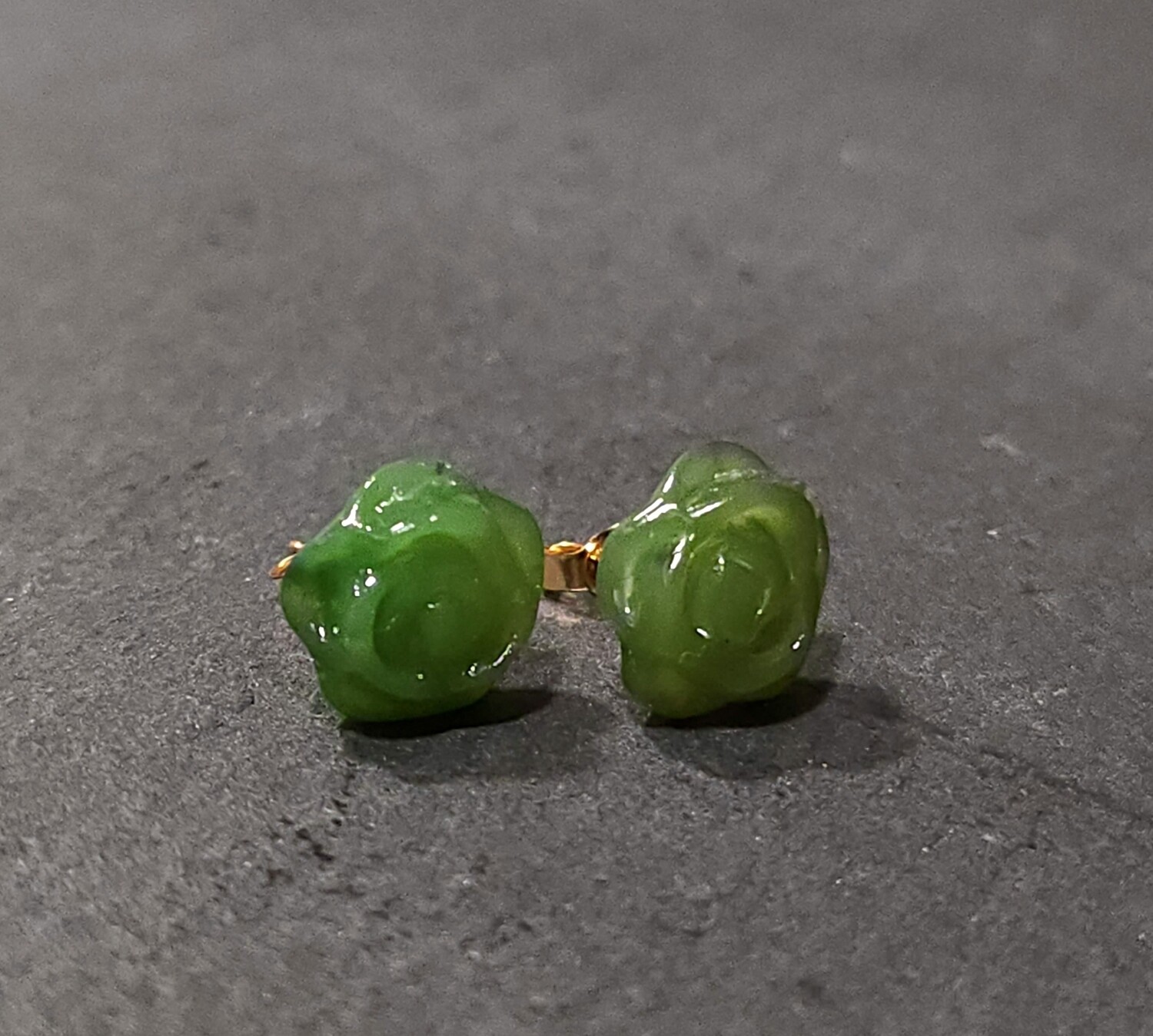 Natural Hetian Jade Rose Earring - 10K