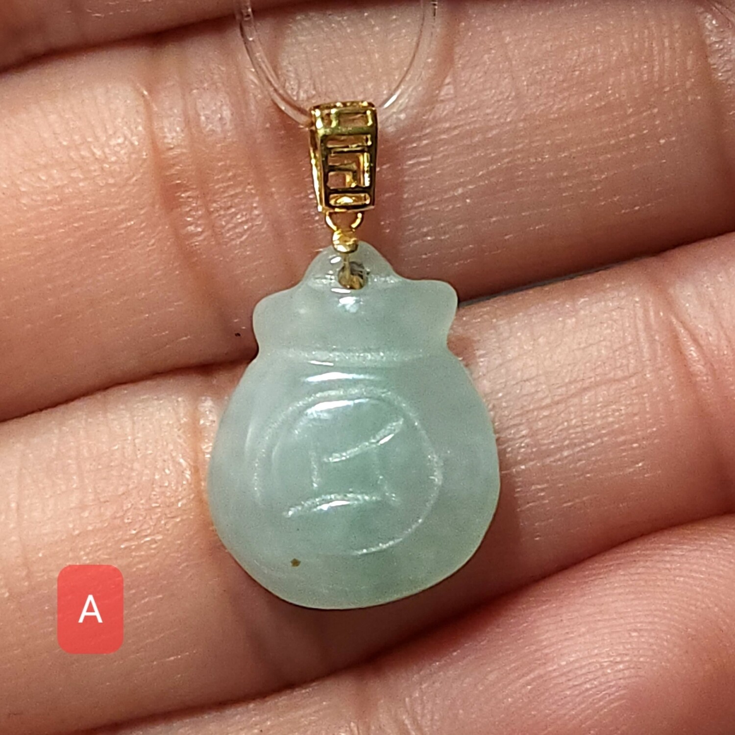 Natural Burma Jade Money Bag Pendant 18K