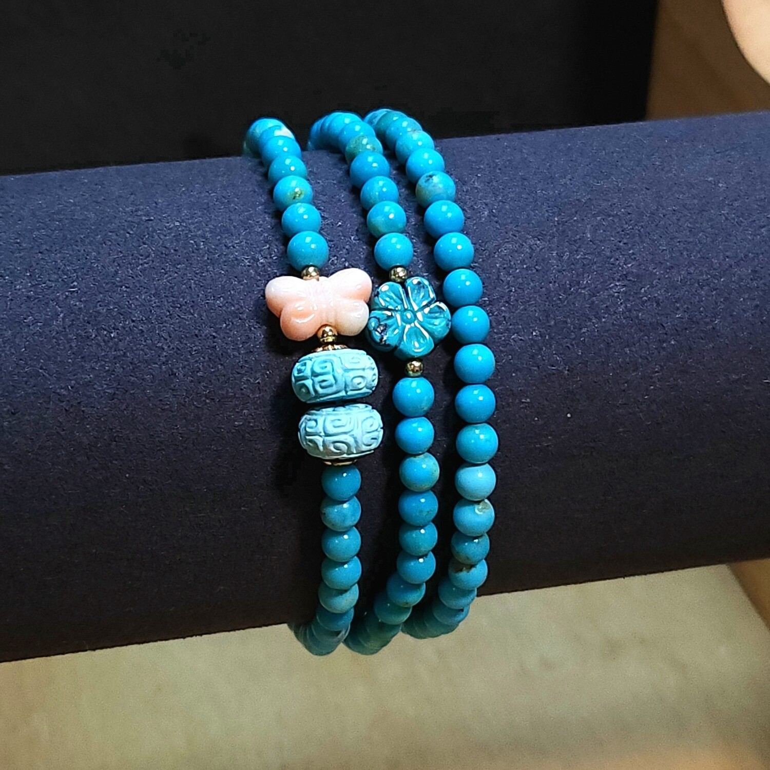 Natural 3 Lap Turquoise Lucky Turn &amp; Butterfly Coral