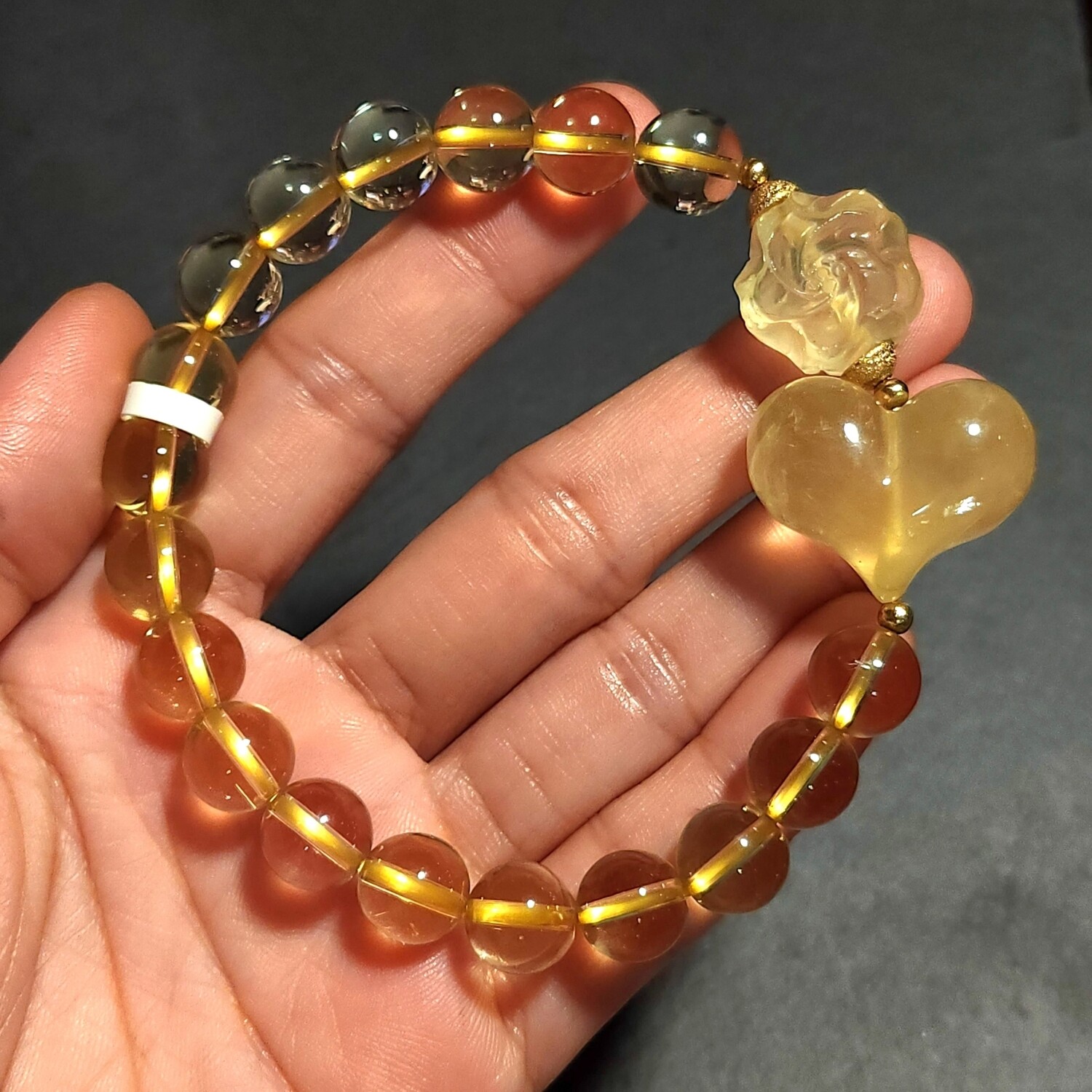 Natural Citrine with Heart &amp; Rose