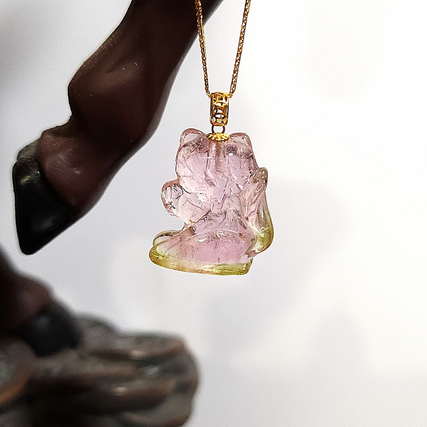 Natural Tourmaline 9 Tail Fox Pendant - 18K