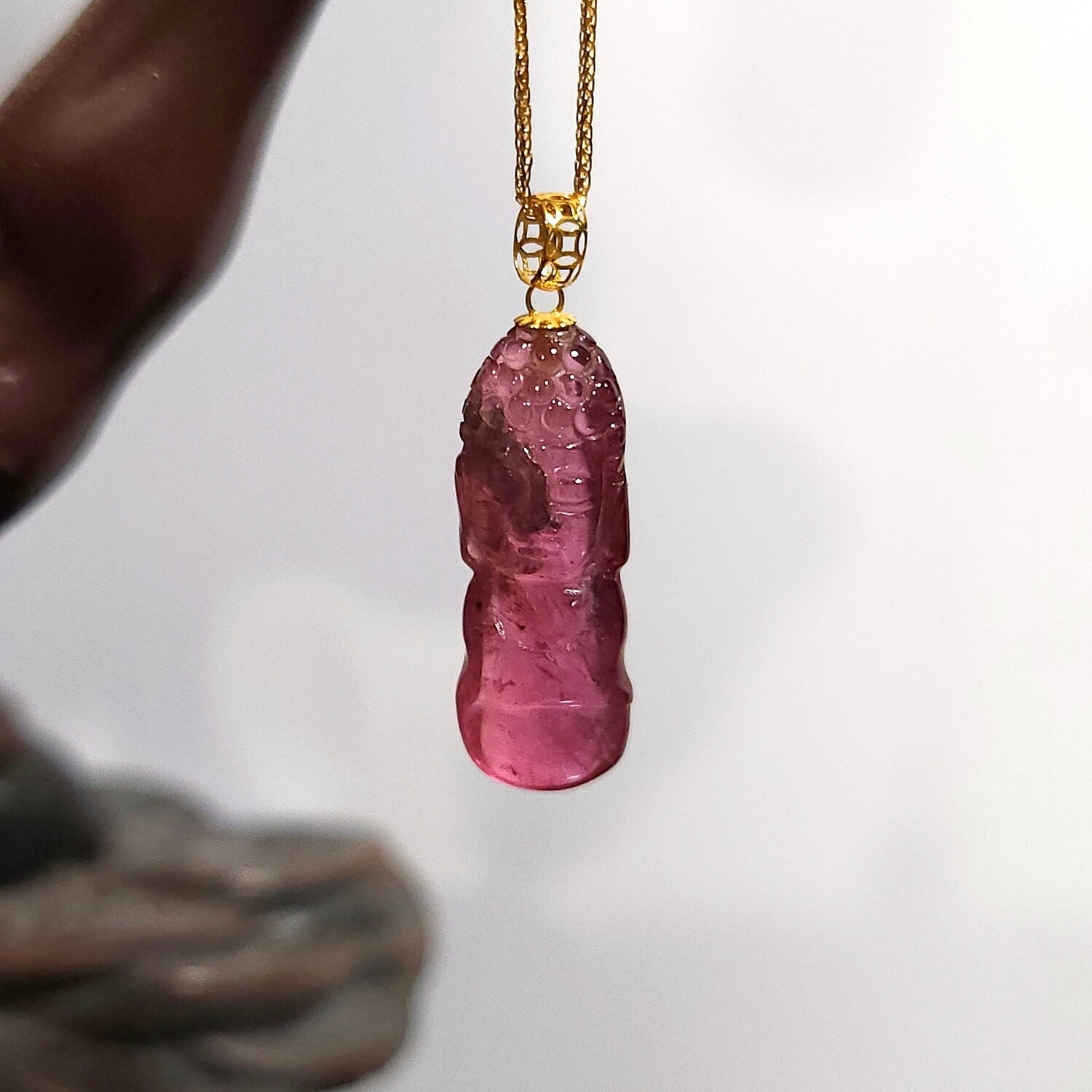 Natural Tourmaline Buddha Pendant - 18K