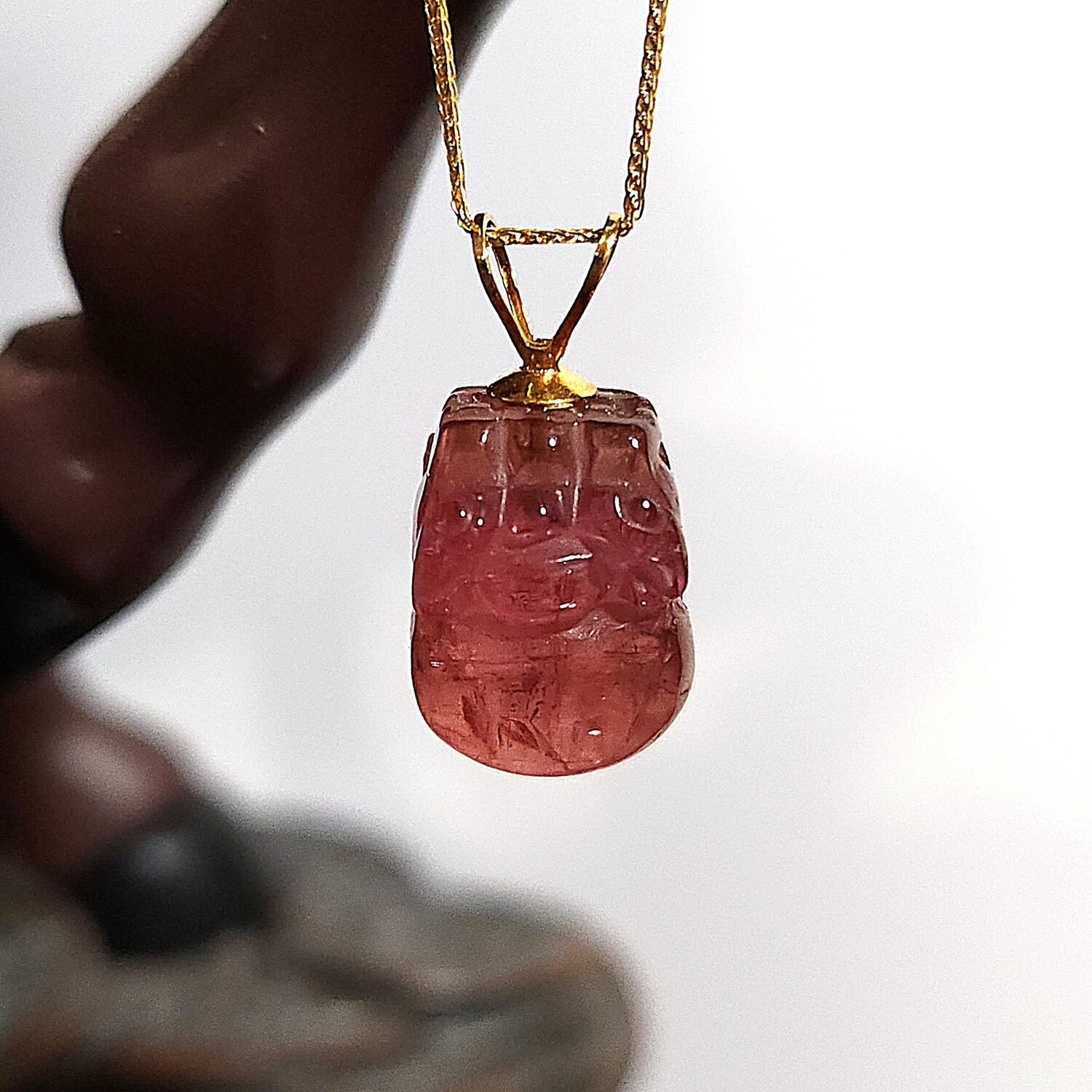 Natural Tourmaline Pixiu Pendant - 18K