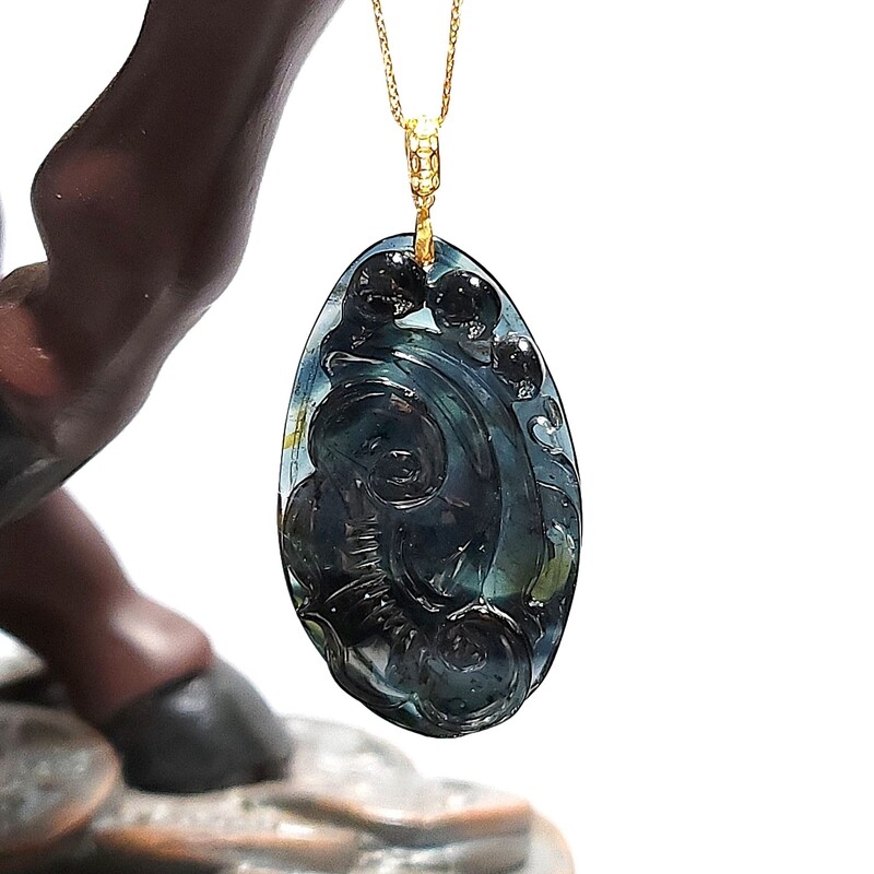 Natural Tourmaline Ruyi Pendant 18K