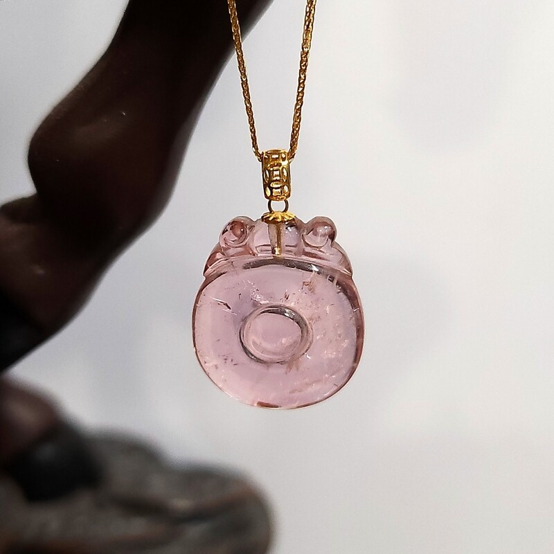 Natural Tourmaline Money Bag Pendant - 18K