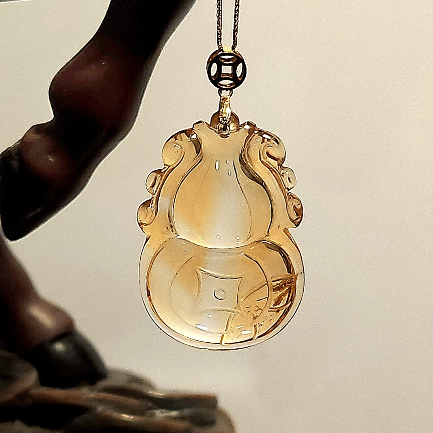 Natural Citrine Wu Lu Coin Pendant - 18K