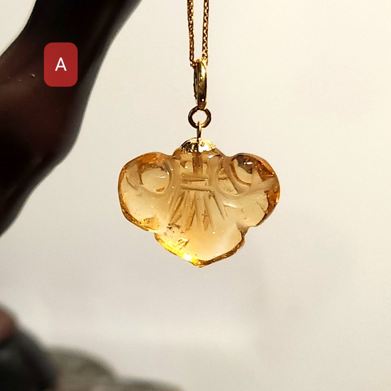 Natural Citrine Ruyi Pendant - 18K
